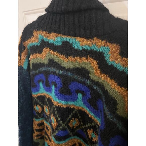 American Vintage Wool Cardigan Sweater Long Colorful Oversized Animal Print M - Picture 8 of 11